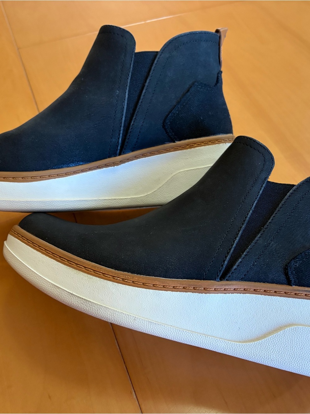 Women's Black Slip-On Ankle Booties with White Platform